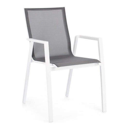 White Krion Chair With Armrests In Aluminum