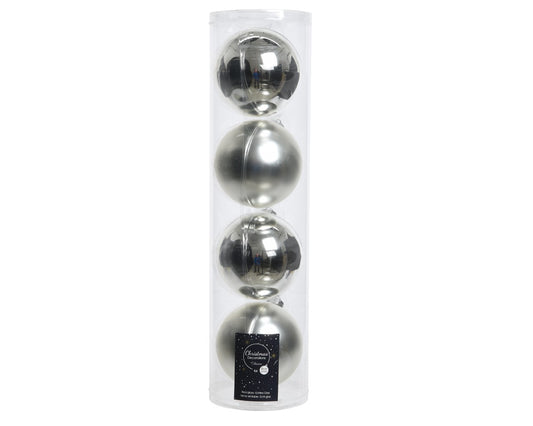 Bola navideña 10 cm cristal Plata surtido Set 4 piezas