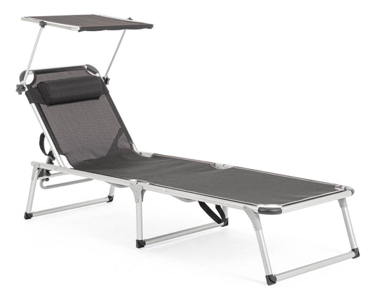 Folding Sun Lounger with Canopy - 58a x 193b x 76h cm