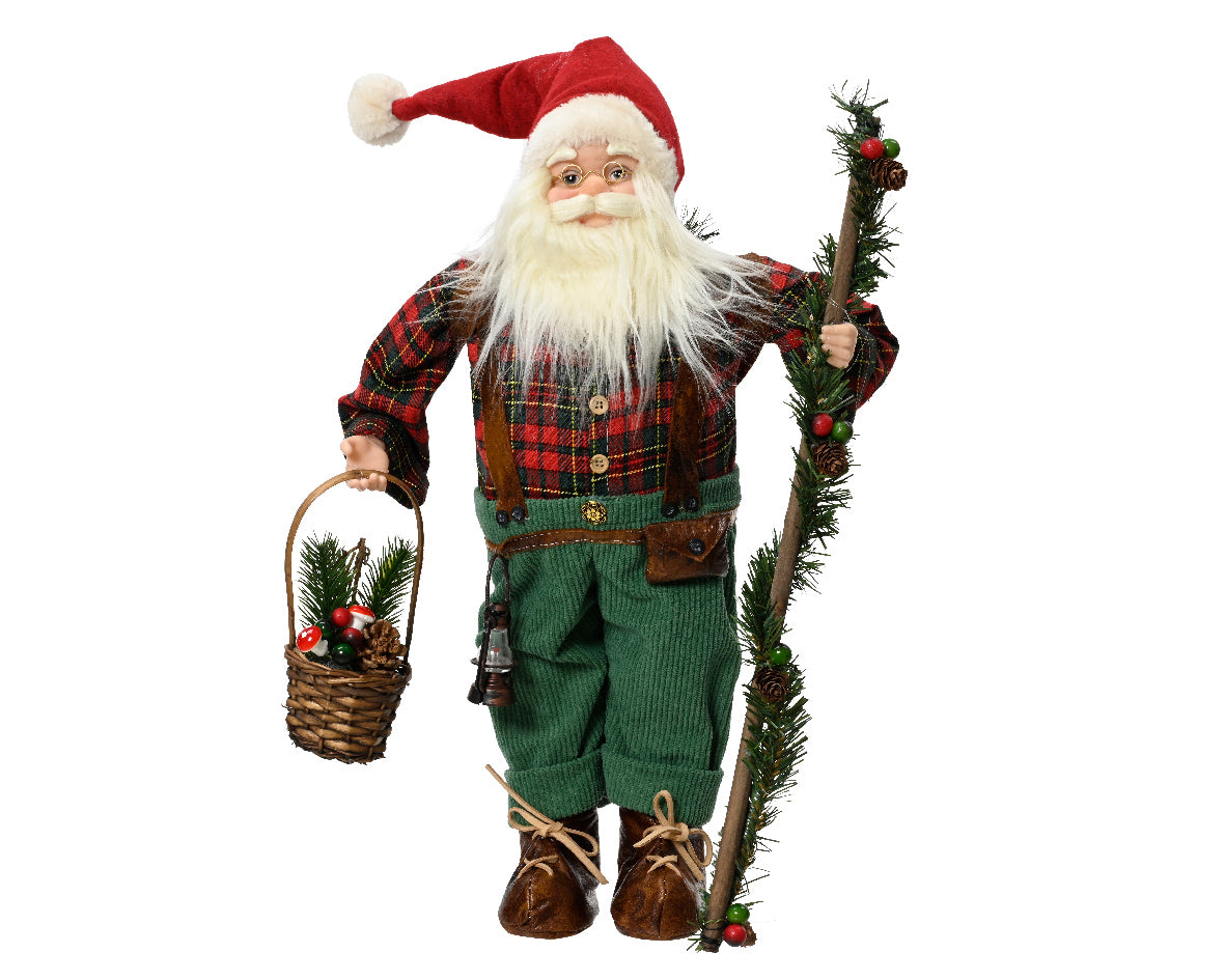 Figura de Papá Noel en Poliéster con Camisa Roja a Cuadros Pantalones Verdes L 16 x An 21 x Al 45 cm