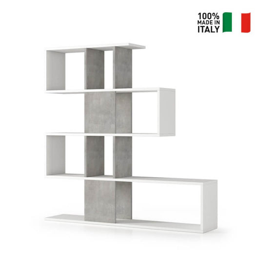 Modern Bookcase 5 Cement White Shelves