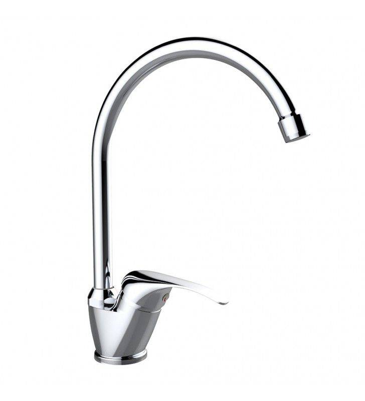 Eva series sink mixer with high spout and chrome finish.