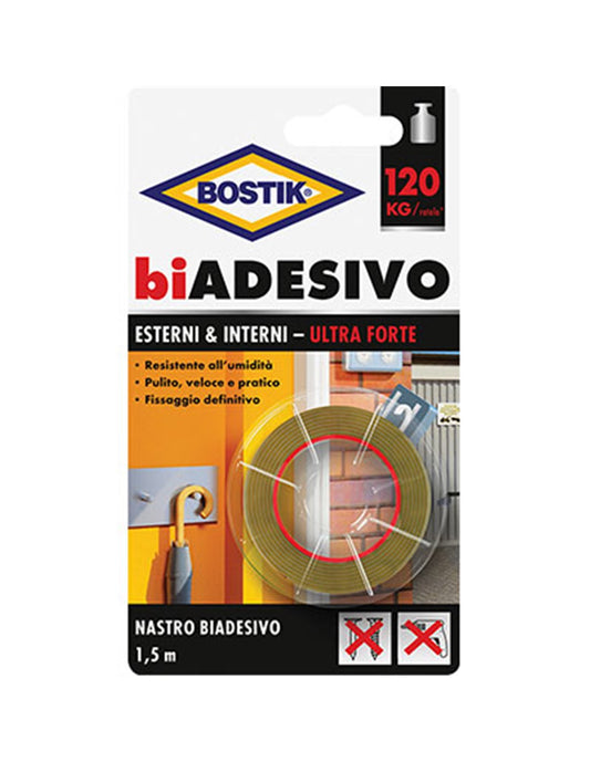 Bostik Doppelseitiges Klebeband für Innen- und Außenbereiche, Breite 19 mm und Länge 1,5 ml