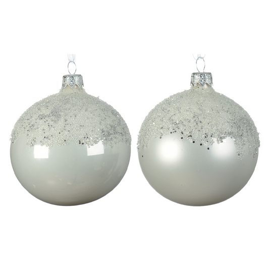 White Christmas ball decorated on the top with glitter Ø8 cm