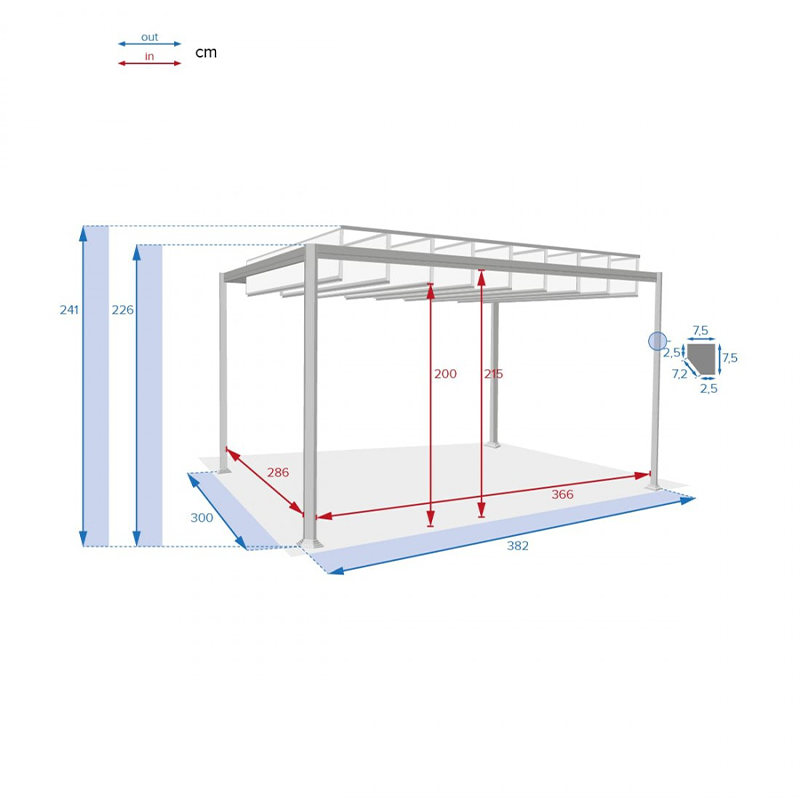 Gazebo 3,8 x 3 m antracita con techo de aluminio abatible