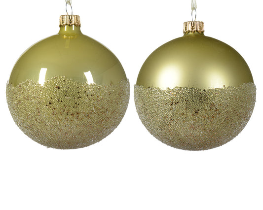 Matte Enamel Glass Christmas Ornament with Two-Tone Pistachio Colored Assorted Bottoms ø 8cm