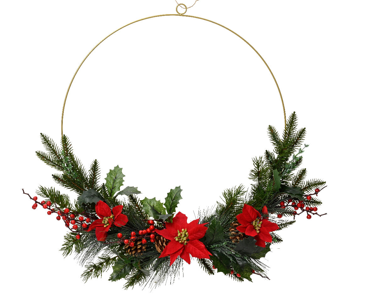 Classic Christmas Wreath with Pinecones, Christmas Stars, and Berries for Indoor Use H 10 x Ø 60 cm