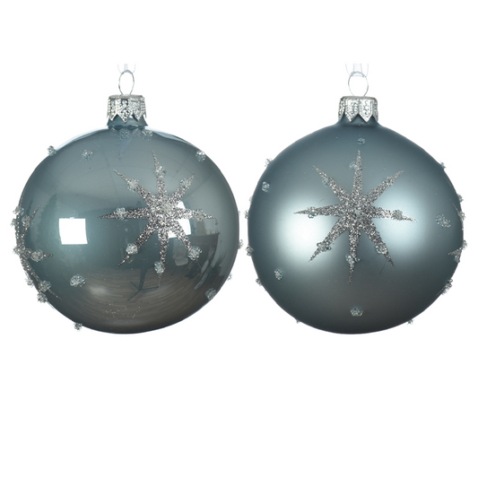 Assorted blue Christmas ball with embossed star Ø 8 cm