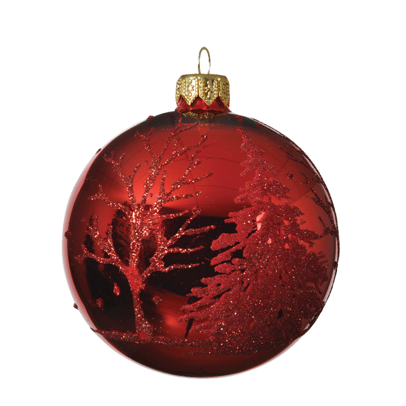 Red Christmas ball with relief decoration Ø8 cm