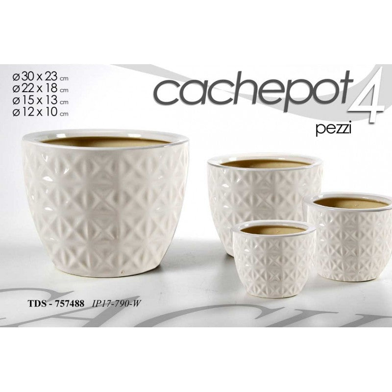 Vaso chachepot bianco decorato 30 x 23 h