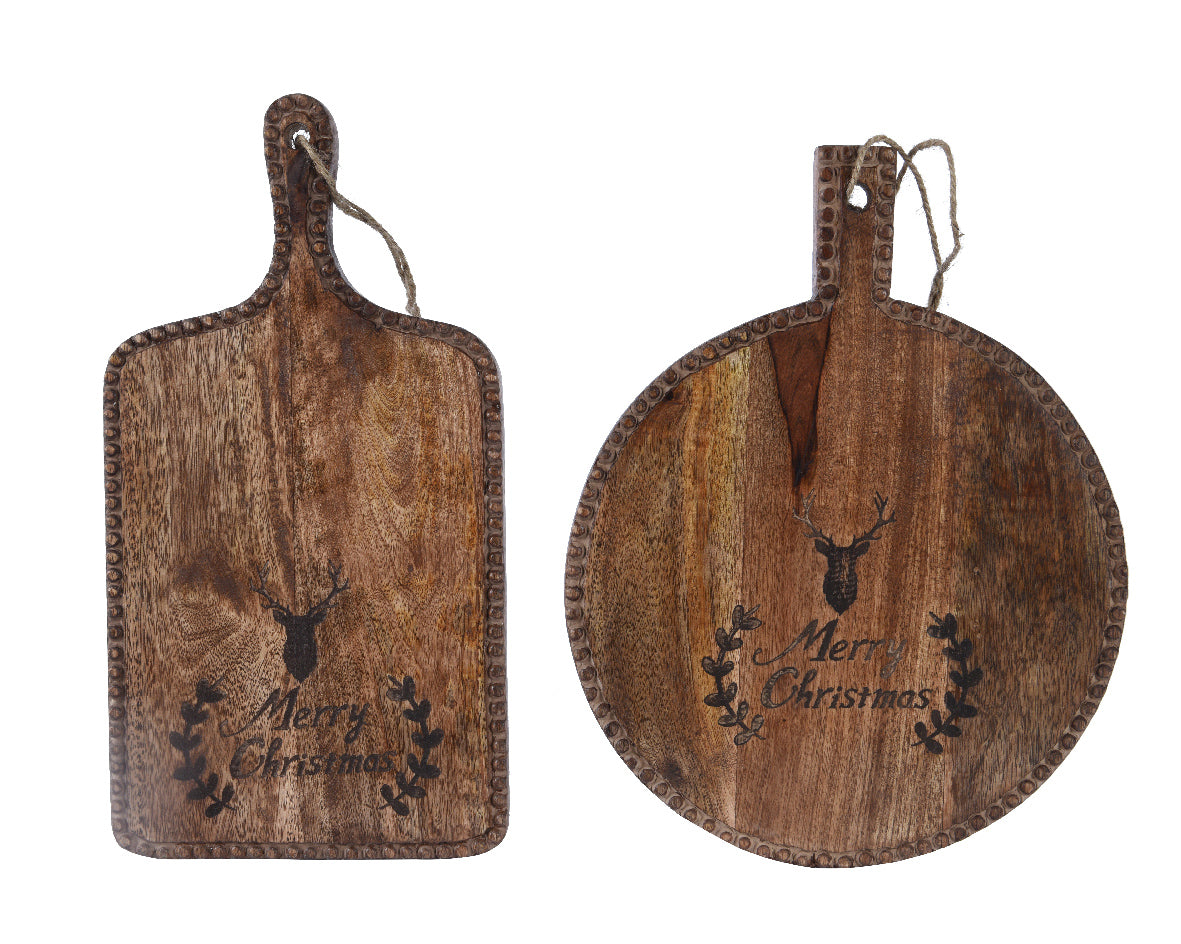 Set of 2 Mango Wood Cutting Boards 38 x 20 x 2 cm Perfect for Kitchen