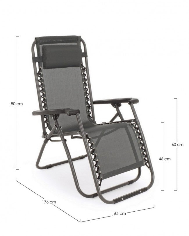 Silla reclinable gris para exteriores 65x176x80 cm