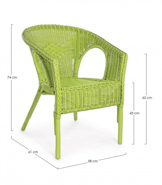 Poltrona in rattan verde Alliss - Dimensioni: 58x61x74 cm