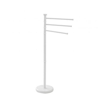 White floor lamp with 3 swivel arms and towel holder.