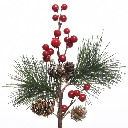 Sprig with red berries and pine cones W 15 x H 30 cm