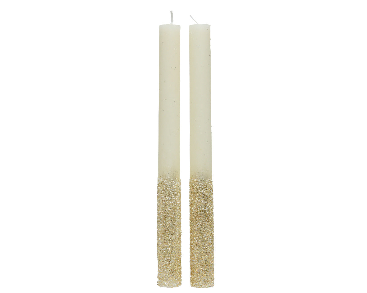 Velas doradas con purpurina Alt. 25 cm