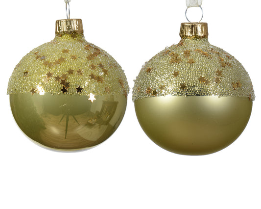 Matte Enamel Glass Christmas Ornament with Star Topper, Assorted Pistachio Colors, 6cm Diameter