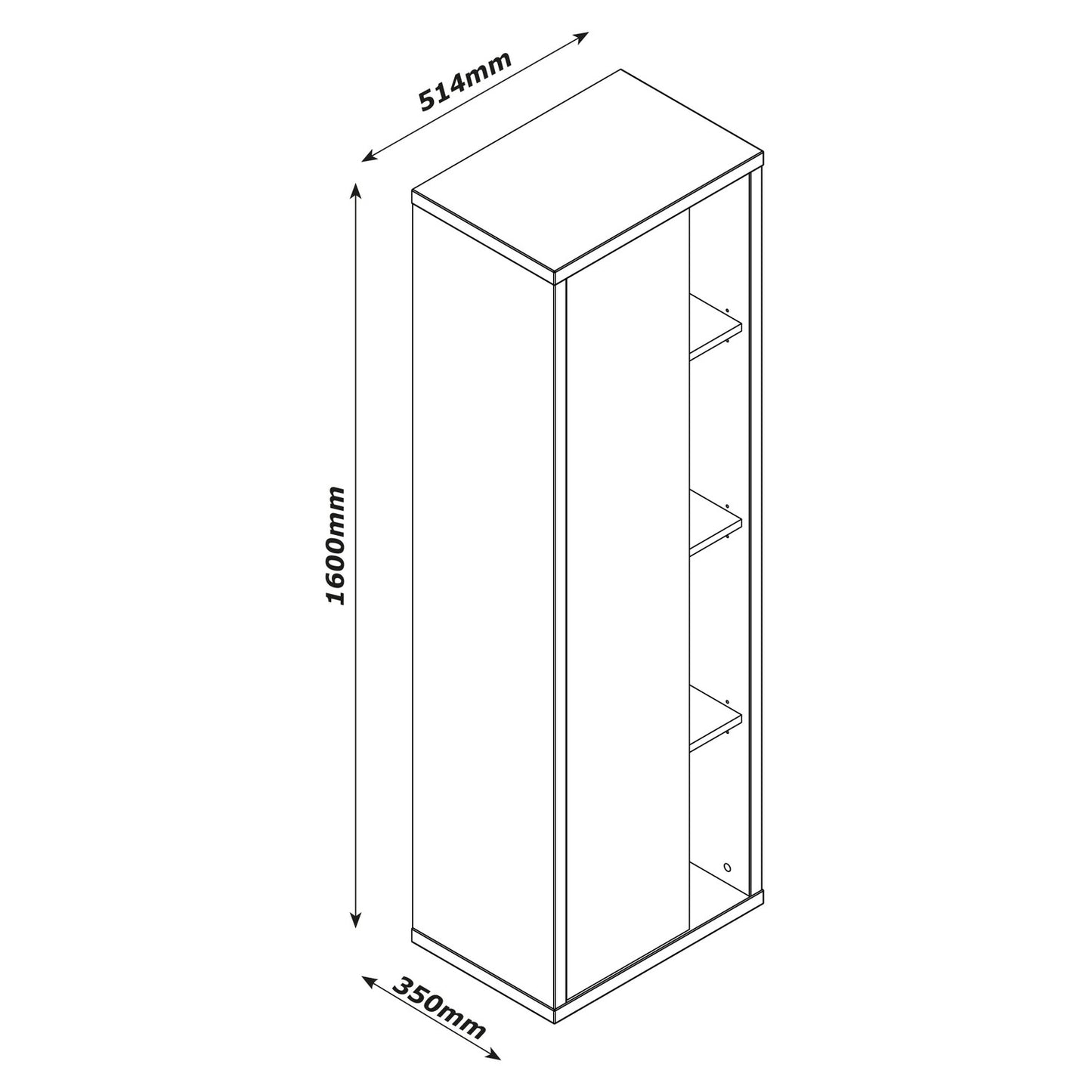 Badhochschrank mit 1 Tür und 4 Fächern - Ladama - Honigeiche - 160x51.40x35.00 cm