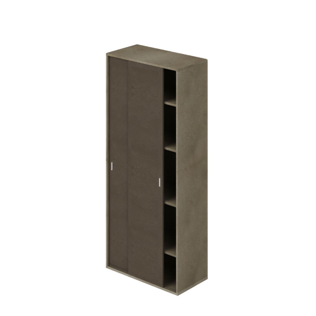 Sliding Door Wardrobe with Shelves Clay Color Structure 212x90x43cm