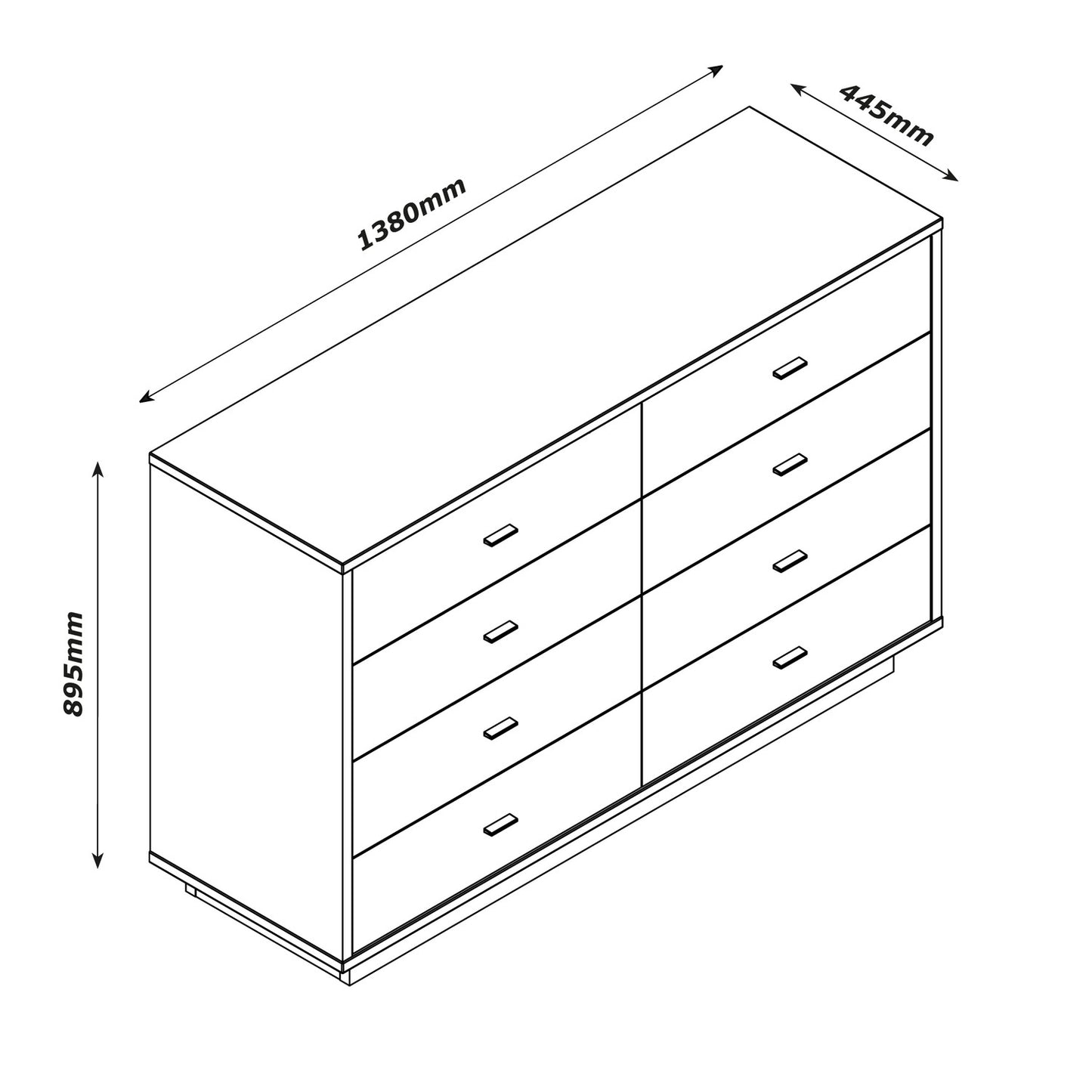 Elegante Kommode mit 8 Schubladen - Nussbaum/Grau - 138x89,50x44,40 cm