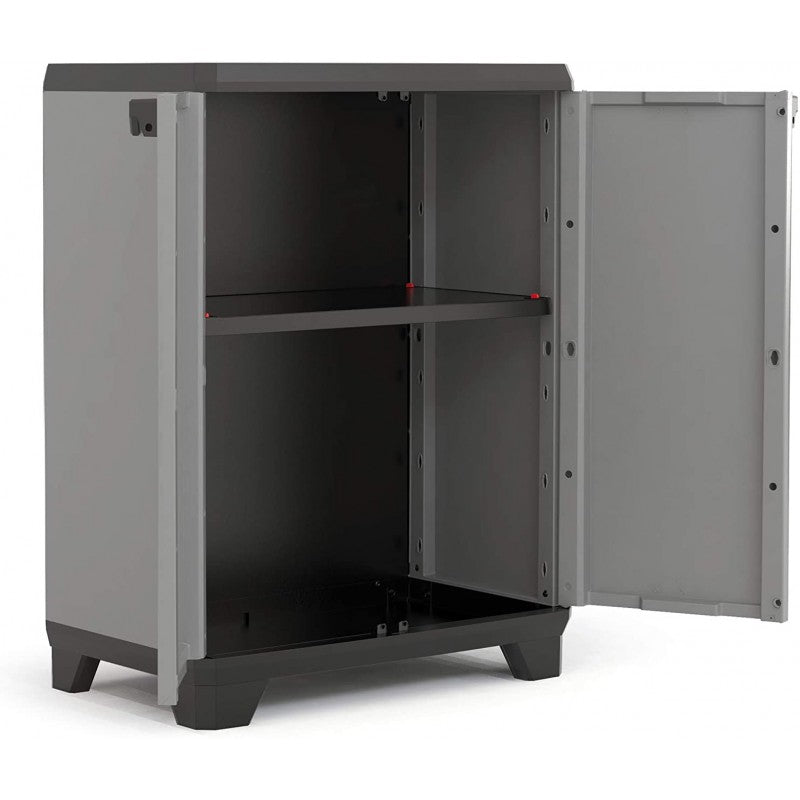 Keter Low Gray Resin Cabinet with 1 Shelf for Stilo Outdoor Furniture.