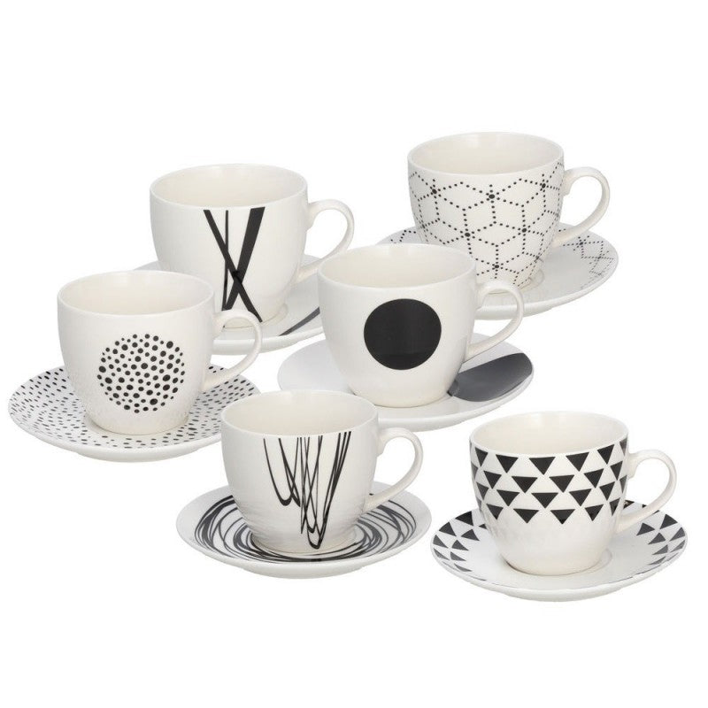 Juego de 6 tazas de té con platillo coordinado Metropolis Graphic Line Tognana