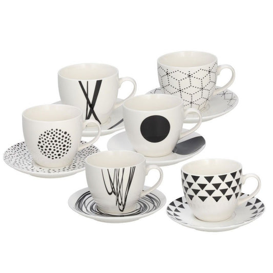 Set of 6 tea cups with coordinated saucer Metropolis Graphic Line Tognana