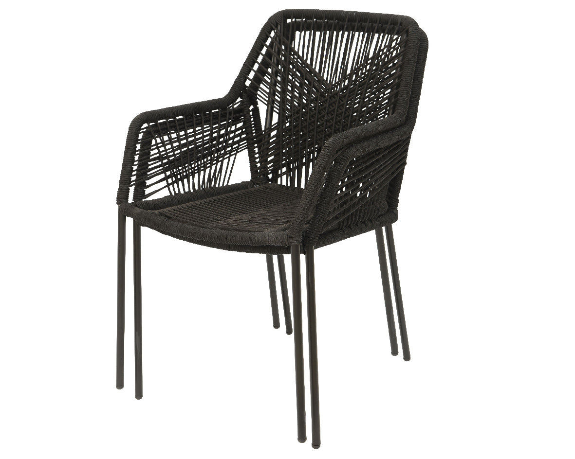 Seville Black Stackable Chair In PP With Outdoor Rope With Cushion