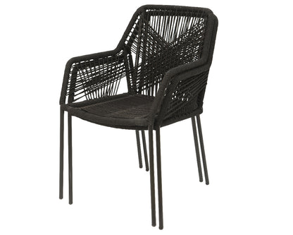 Seville Black Stackable Chair In PP With Outdoor Rope With Cushion