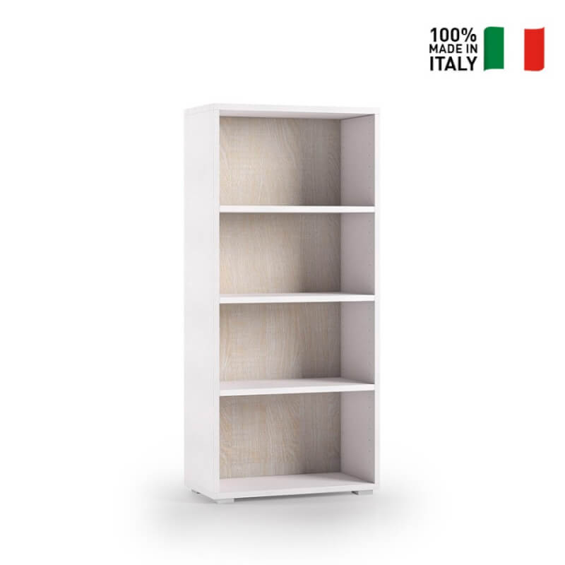 Compact bookcase with three adjustable shelves, white, oak bottom