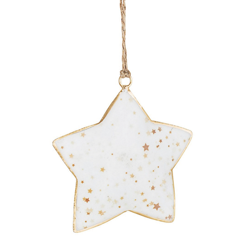 Colgante estrella blanca decorado con estrellas doradas Al. 10 cm