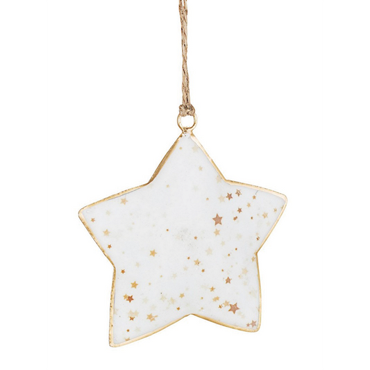 Colgante estrella blanca decorado con estrellas doradas Al. 10 cm