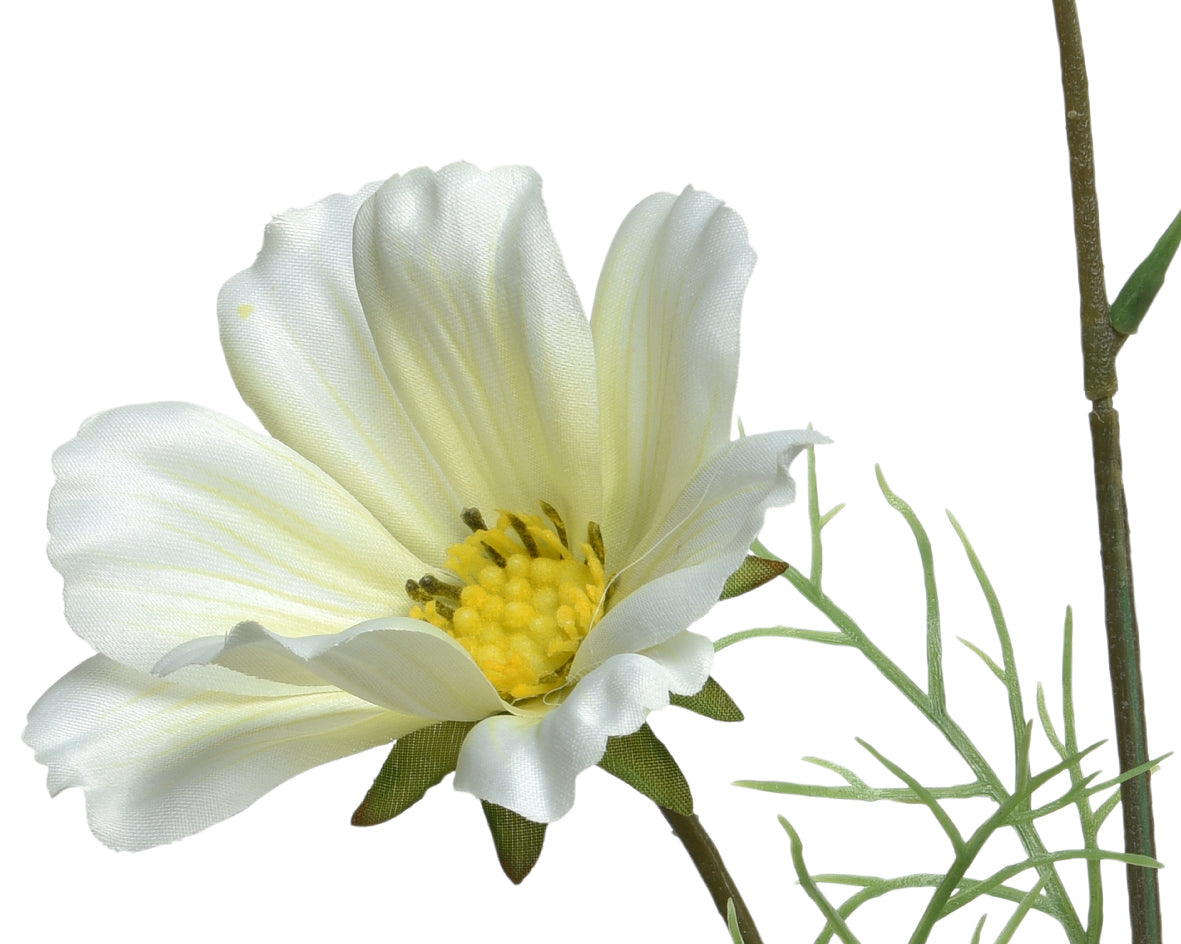 White polyester artificial flower with stem