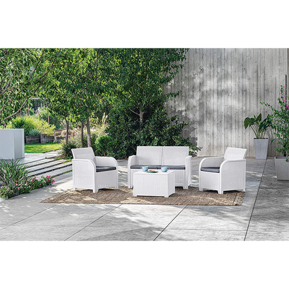 Conjunto Keter 2 Sillones + Sofá + Mesa contenedora ROSALIE LOUNGE blanco