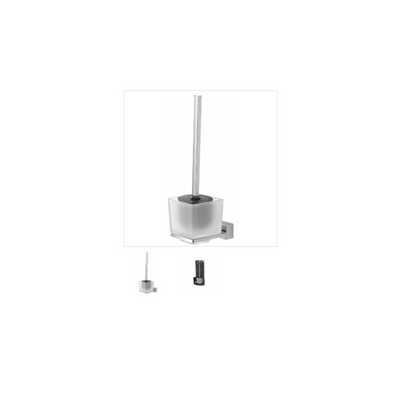 Toilet brush holder Feridras in chromed velvet and satin glass with adhesive and screws