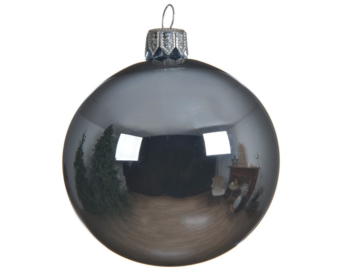 Christmas tree decoration. Glossy gray glass ball 6 cm