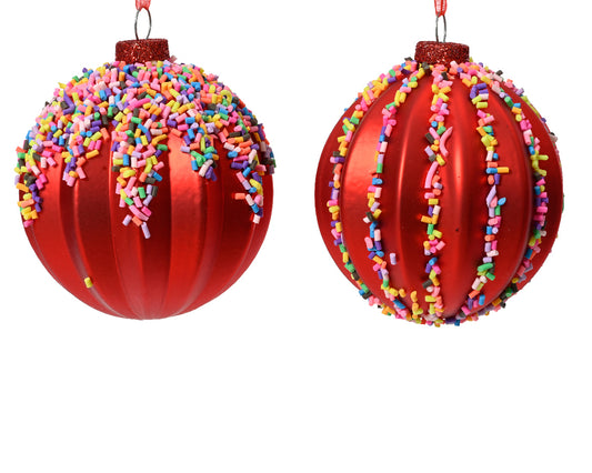 Christmas Glass Ball Ornament with Red/Christmas Color Spots 2pcs ø 8cm