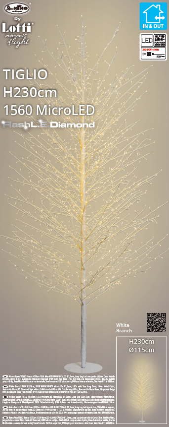 LIME TREE Branch White H230cm 1560 MicroLED FlashLED 4m+ø115xH230cm Christmas Lights