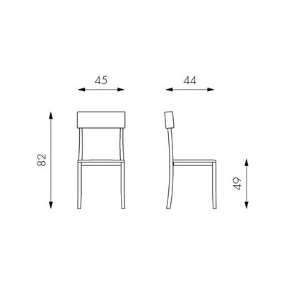 Silla de madera lacada gris claro con asiento de similpiel 445xh. 82 cm