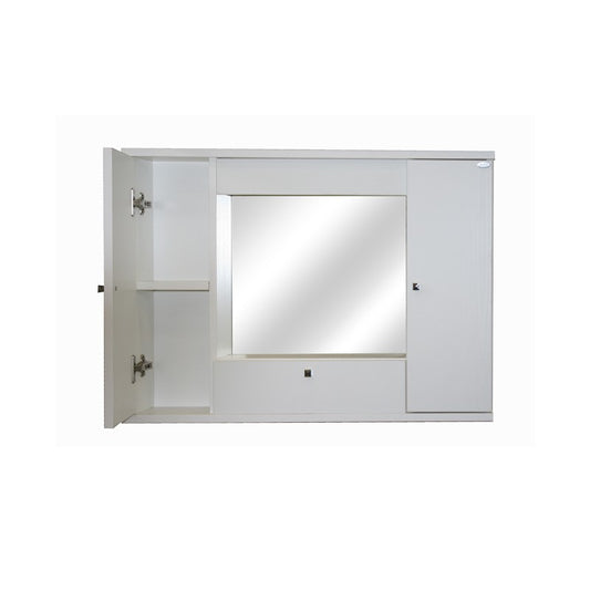 Mueble de baño con espejo de fresno blanco y 2 puertas abatibles h.61x93x14 cm