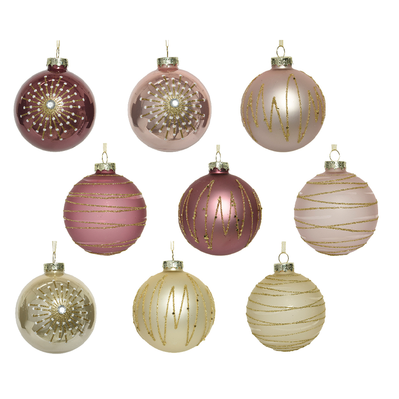 Assorted Christmas balls different shades of pink Ø8 cm