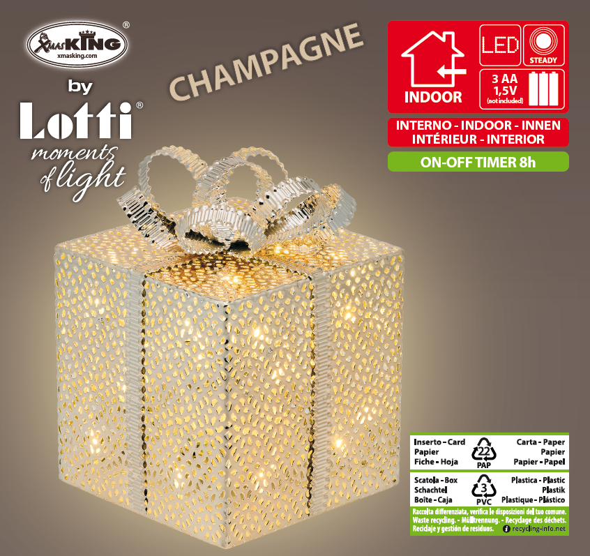 VPM Champ Gift Box. 3AA 13x13xH16.5cm
 Christmas lights