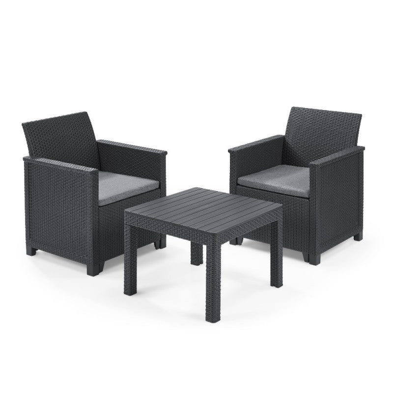 Keter Set 2 Armchairs + EMMA BALCONY Open Coffee Table Graphite