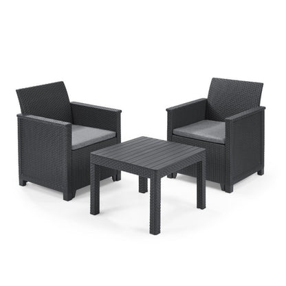 Keter Set 2 Sessel + EMMA BALCONY Offener Couchtisch Graphit