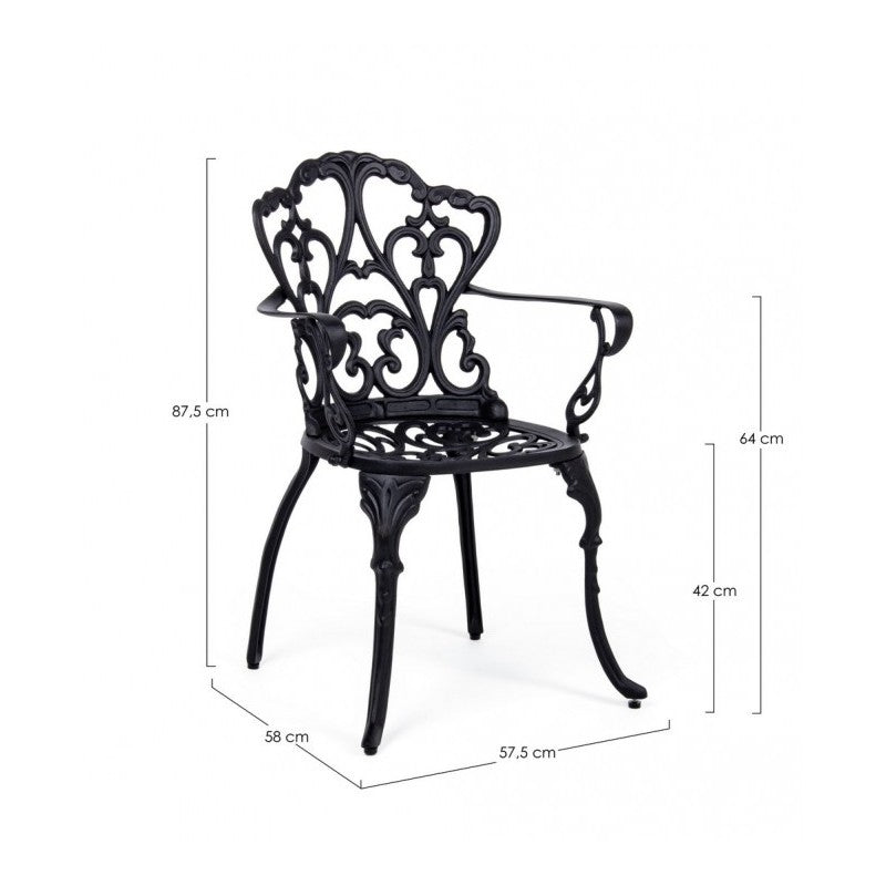 Barocker Stuhl aus anthrazitfarbenem Aluminium, cm 57,5 x 58 x 87,5 h