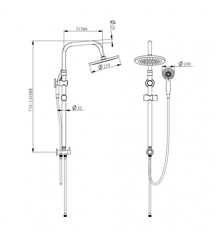 Papete Series Chrome Shower Column with 3 Jets Shower