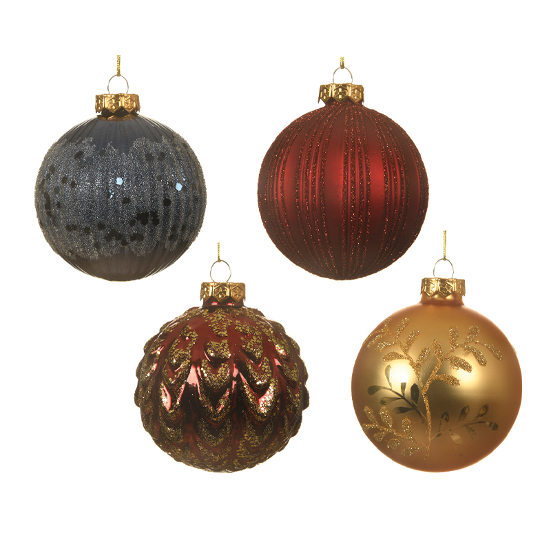 Assorted Christmas ball 4 designs Ø8cm