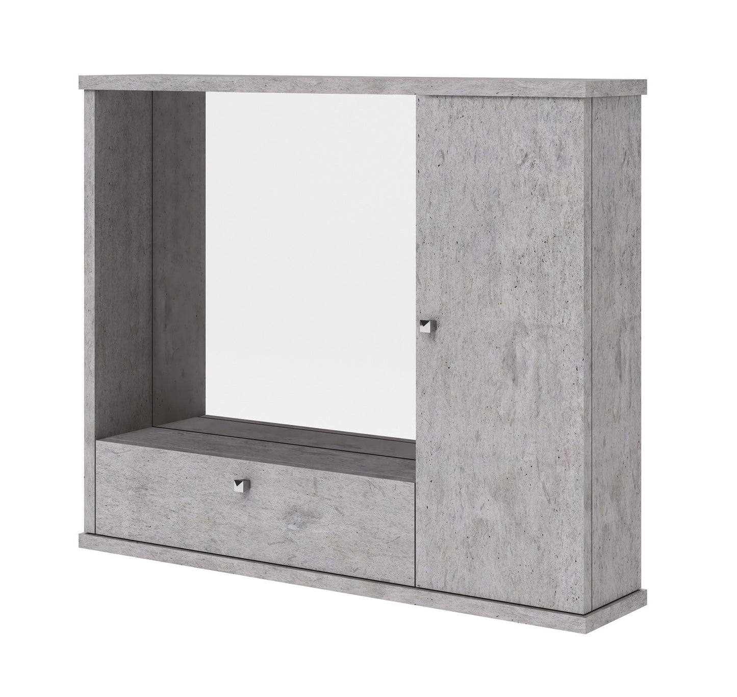 Espejo de baño gris hormigón, mueble moderno de 1 puerta con solapa h.61x73x14