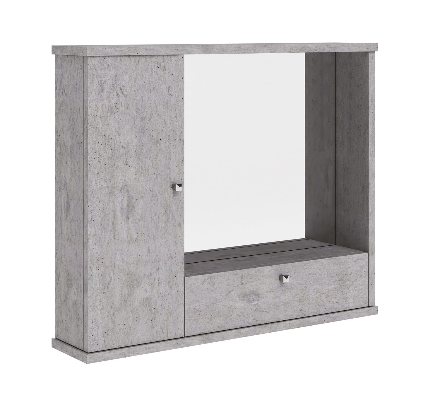 Espejo de baño gris hormigón, mueble moderno de 1 puerta con solapa h.61x73x14