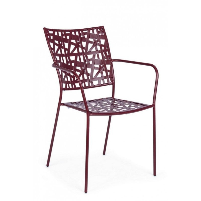 Kelsie Bordeaux Steel Chair With Armrests